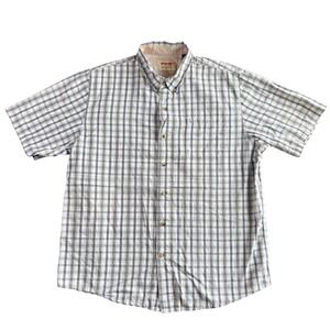 Wrangler Authentics Mens Large Short Sleeve Plaid Button Down Shirt Blue White